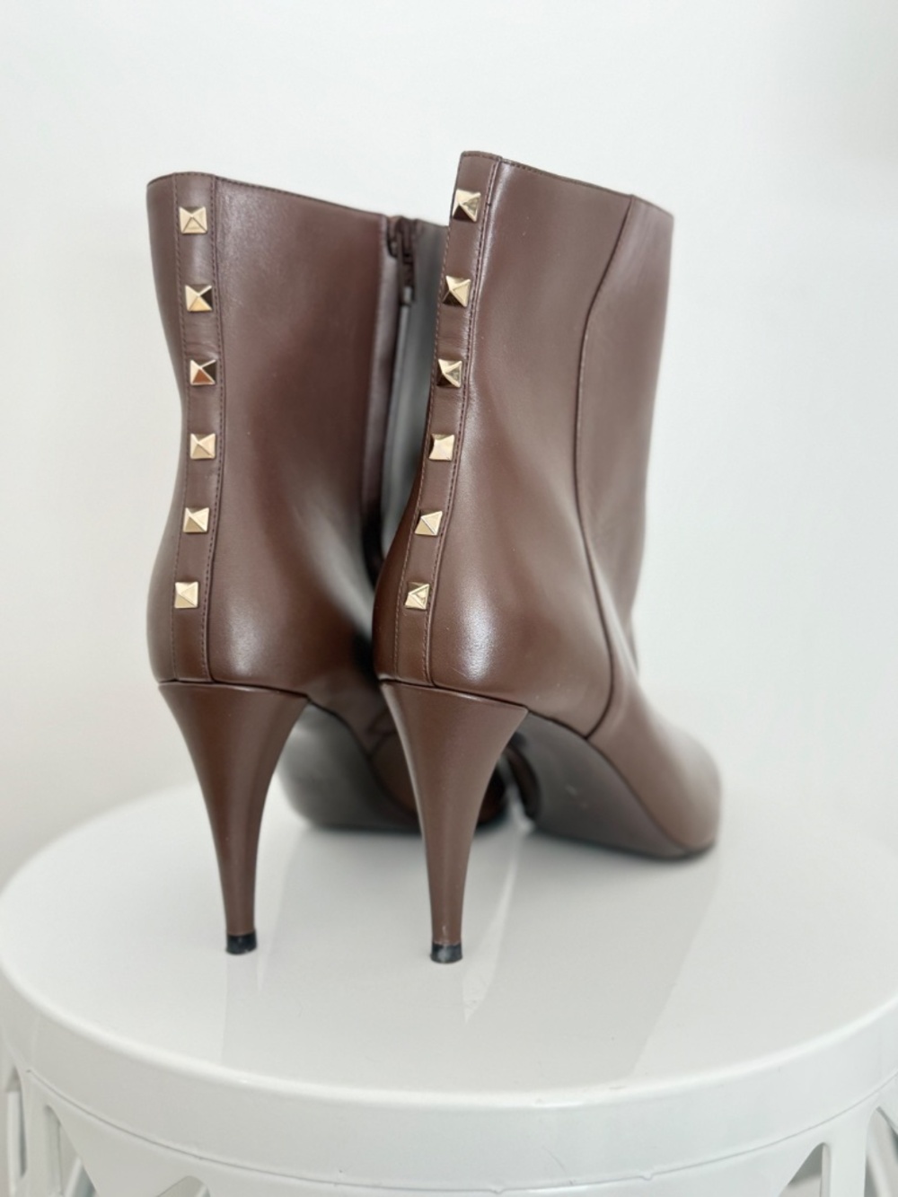 Valentino Garavani Rockstud Brown Calfskin Leather Ankle Boot